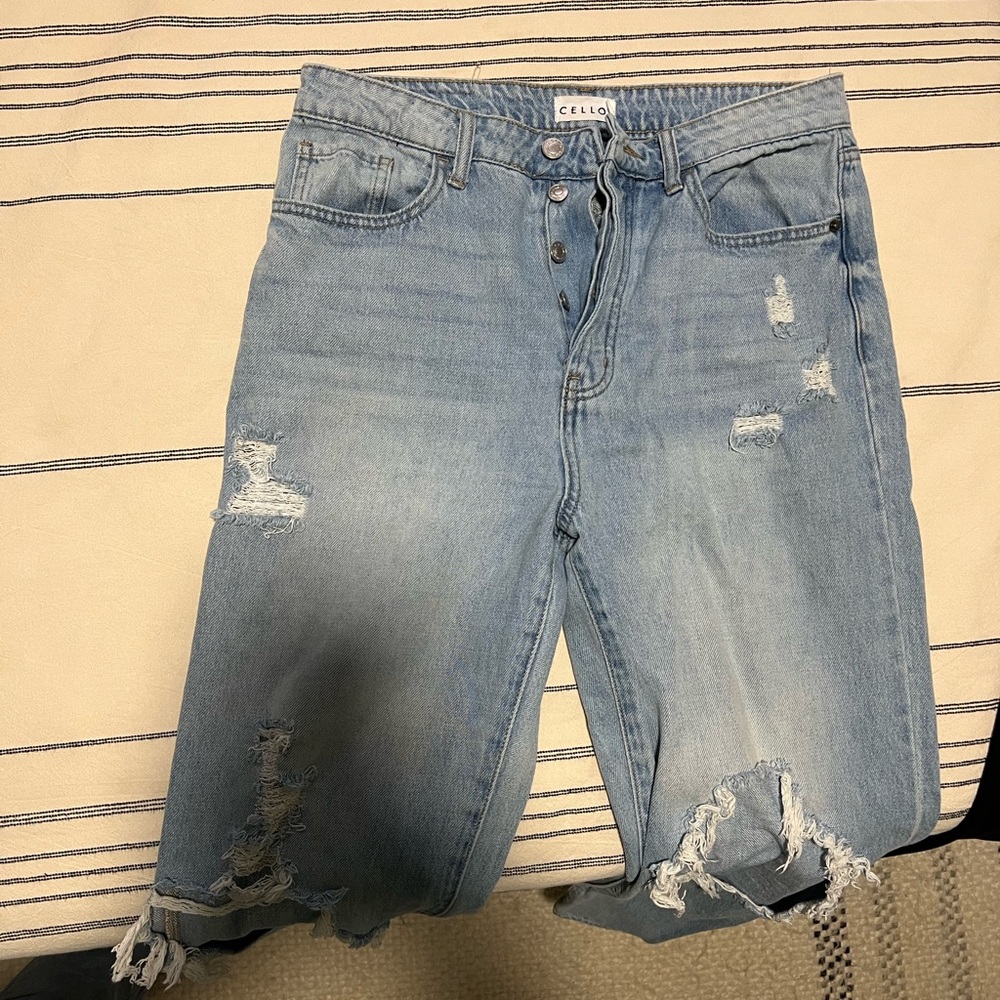Trendy Boutique Light Blue Distressed Wide Leg- Baggy Jeans